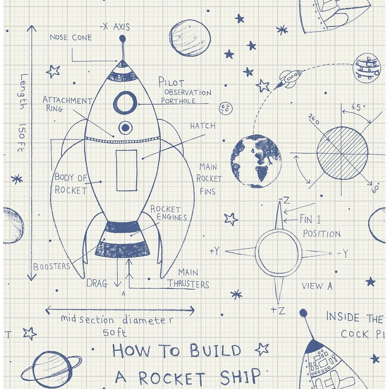Seabrook Designs Day Dreamers Rocket Ship Unpasted Wallpaper