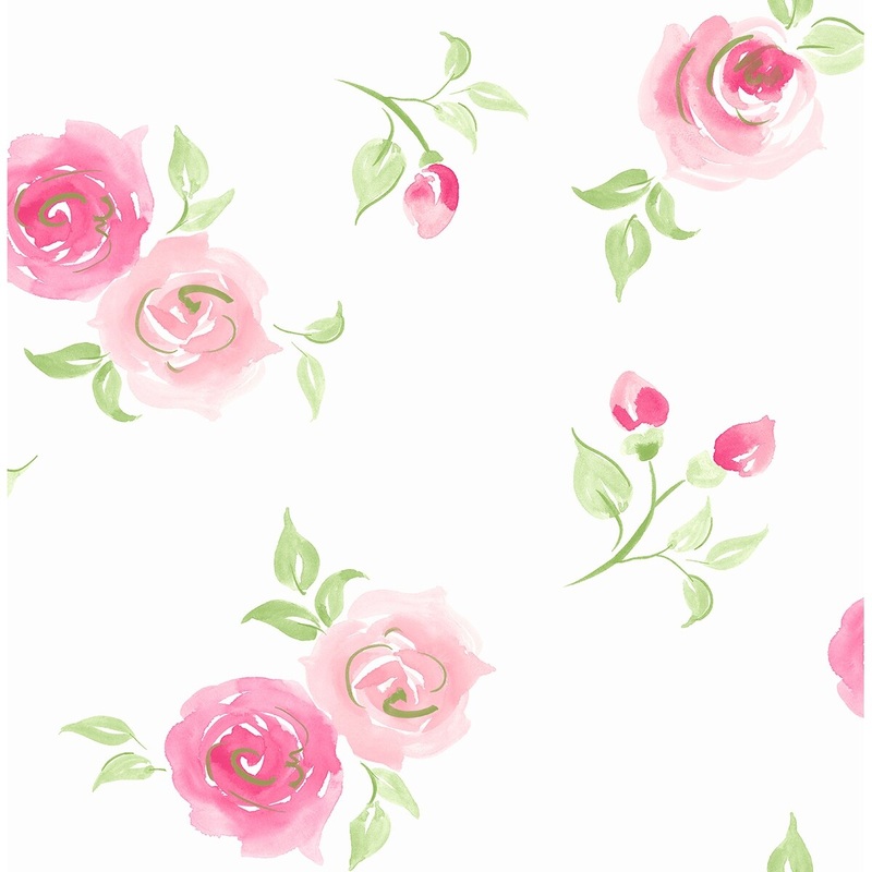 Seabrook Designs Watercolor Roses Kids Unpasted Wallpaper