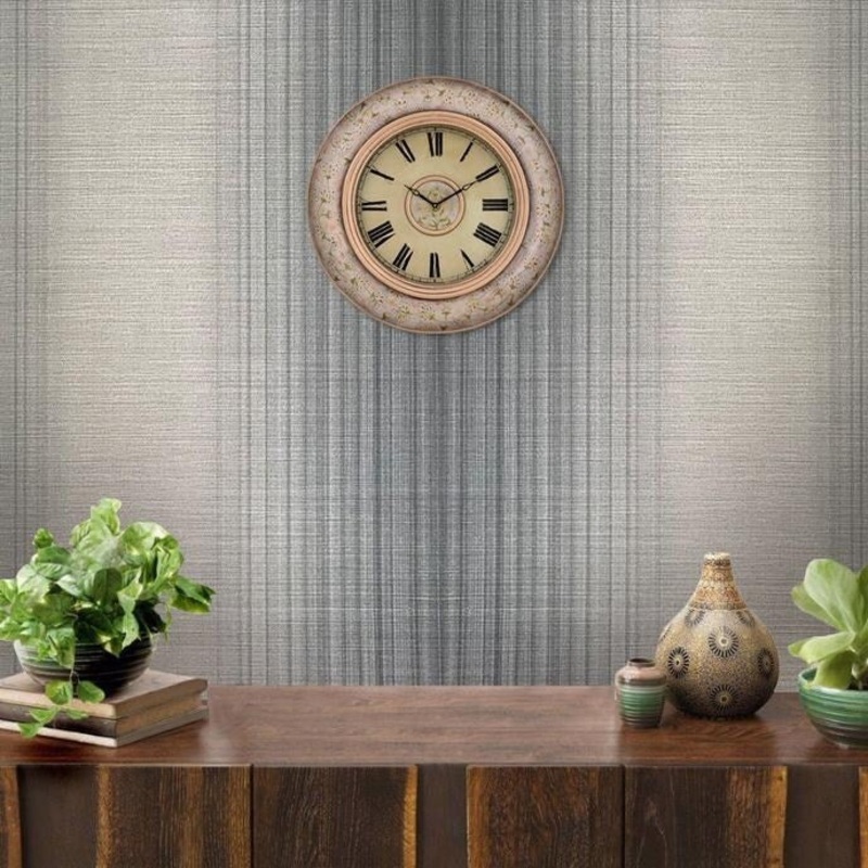 Striped Wallpaper Gray Metallic stria lines plaid stripes - 27 inc x 33 ft