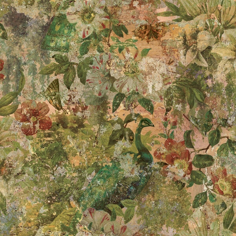Vintage Floral Peacock Non-pasted Wallpaper  396in x 20.8in