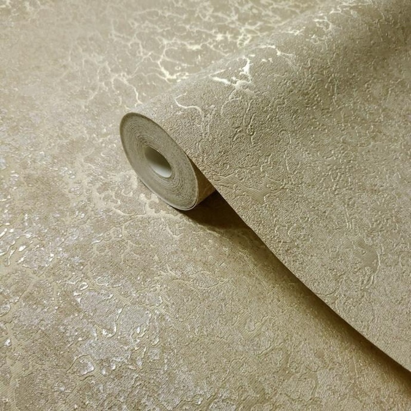 Wallpaper Taupe Cracked Lava texture Gold plain - 42 inc x 33 ft