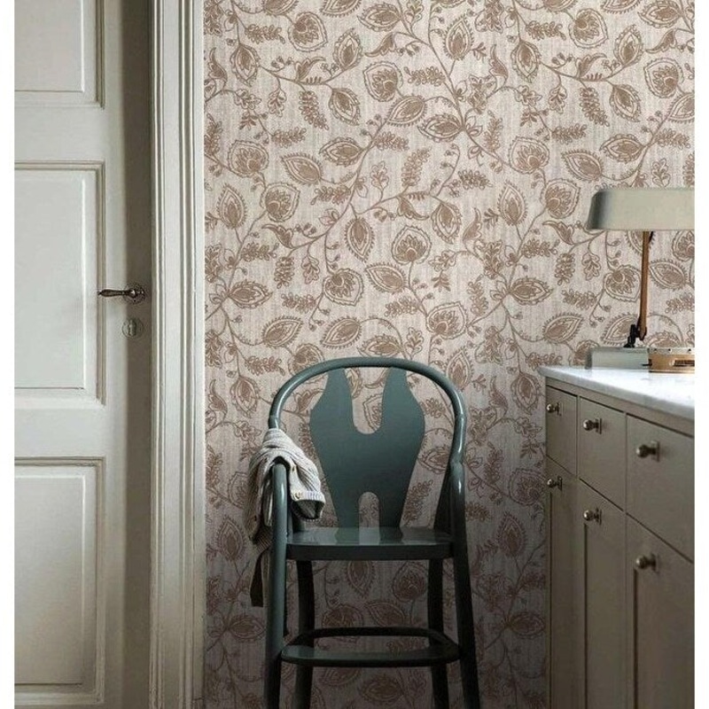 Wallpaper textured beige Scandinavian floral leaf - 21 inc x 33 ft