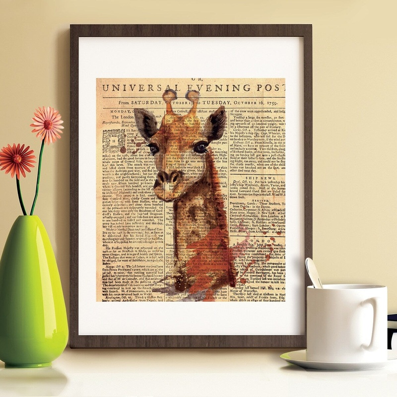Walplus Wall Sticker Decal Wall Art Giraffe Newspaper Print Poster
