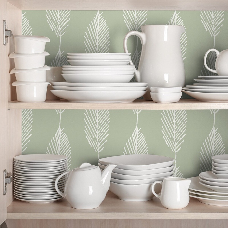 Walraime Home Modern Style Striped Feather Leaves Printed Peel And Stick Self-Adhesive Wallpaper Wall Mural Decoration