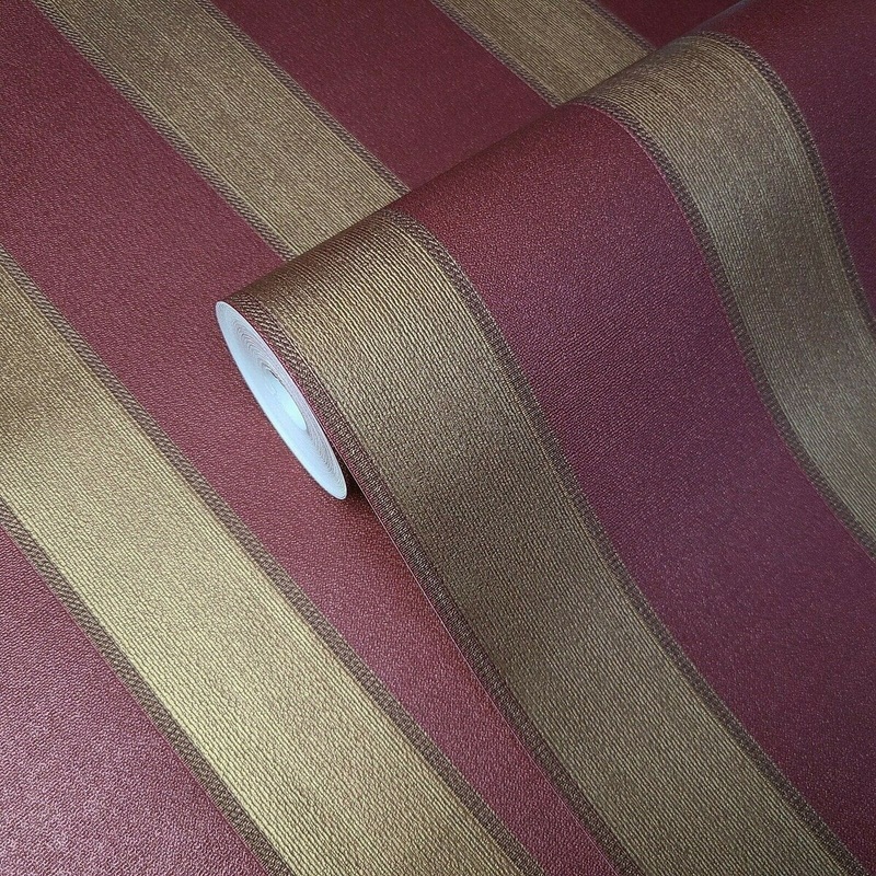 Burgundy gold Victorian faux fabric striped Wallpaper