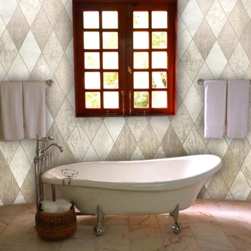 Wallpaper beige gold ivory Textured Modern faux diamond Tiles - 21 inc x 33 ft
