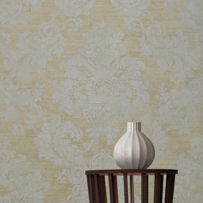 Wallpaper gold Textured off white matt damask faux plaster