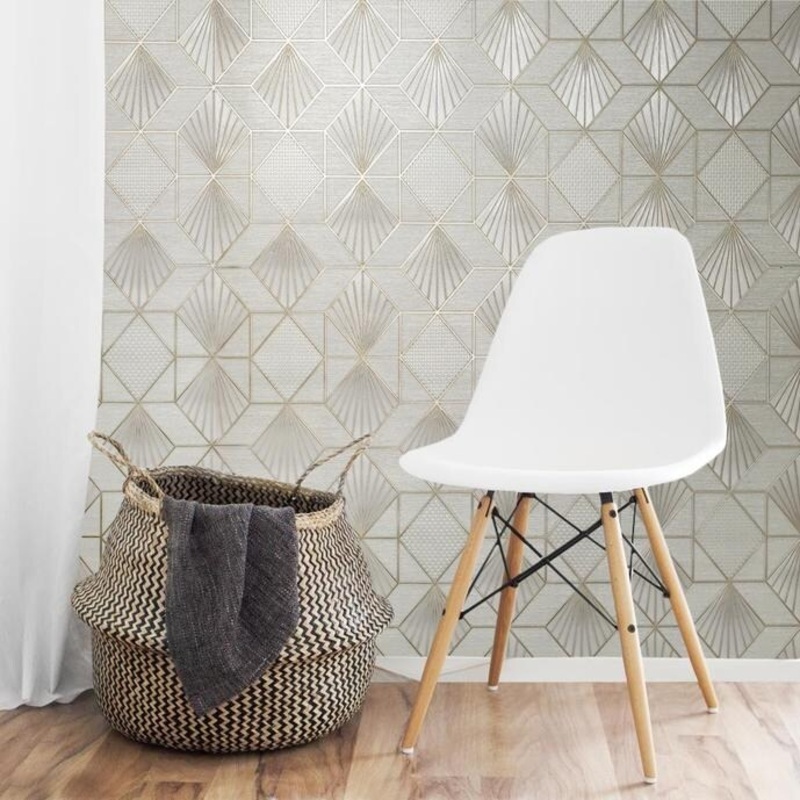 Wallpaper Gray Gold metallic textured geometric diamond triangle - 42 inc x 33 inc