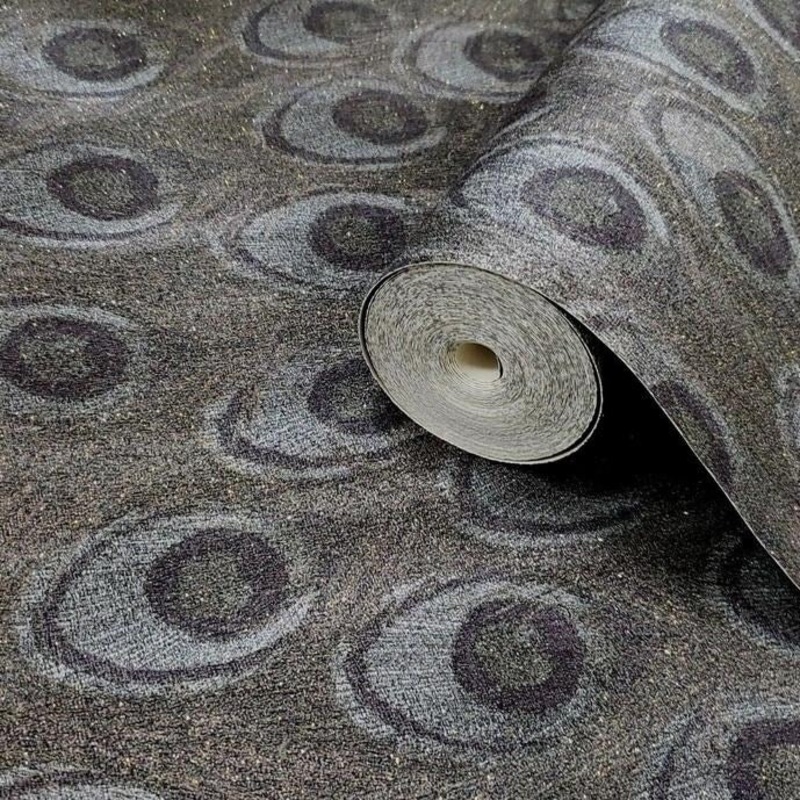 Wallpaper green gray textured faux Peacock gold metallic 3D - 27 inc x 33 ft