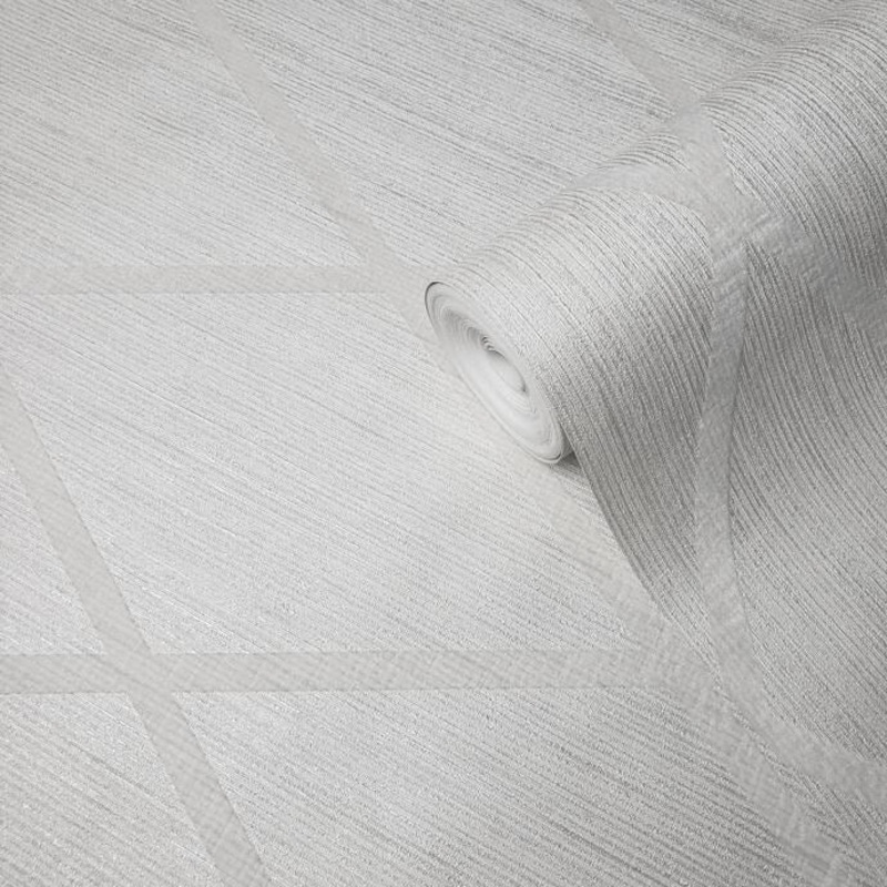 Wallpaper Off White Cream Textured Geometric Flocked Diamond - 27 inc x 33 ft