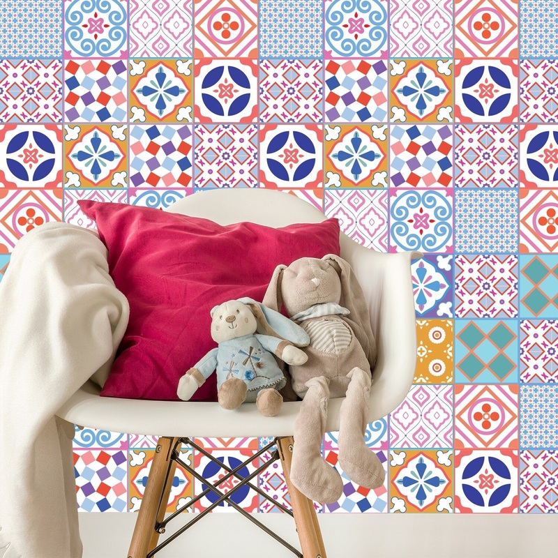 Walplus Classic Moroccan Colorful Mixed Tile Stickers Peel and Stick Wall Stickers Set 2