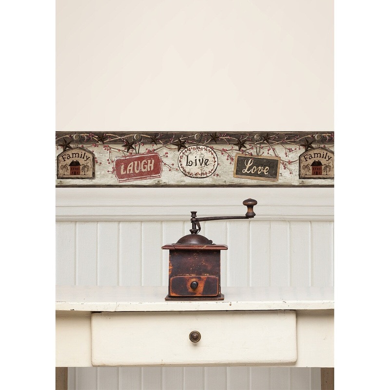 Americana Curtis Kinsey Blue Live Laugh Love 15' L X 6 W Wallpaper Border
