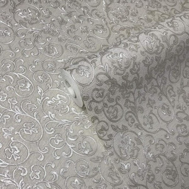 Embossed wallpaper textured Victorian damask white metallic rolls wall coverings