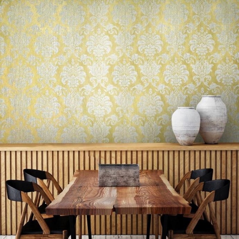 Embossed Wallpaper white gold Metallic textured damask - 27 inc x 33 ft