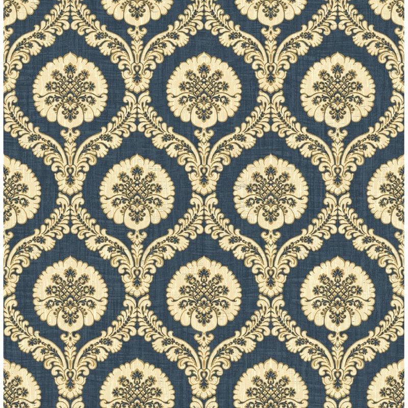 Seabrook Designs Caspien Ogee Damask Unpasted Wallpaper