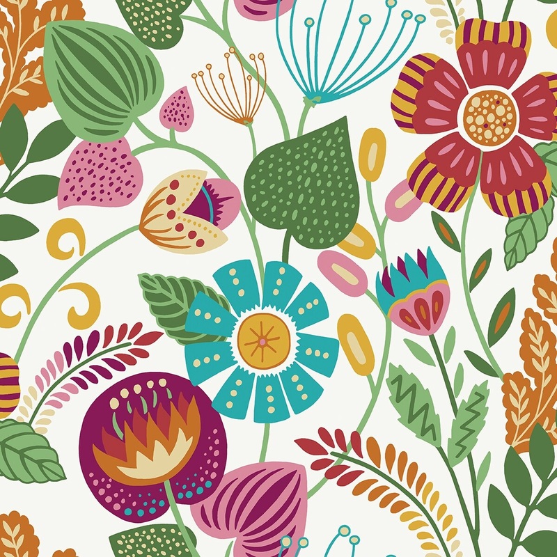 Seabrook Designs Colorful Floral Nonwoven Unpasted Wallpaper