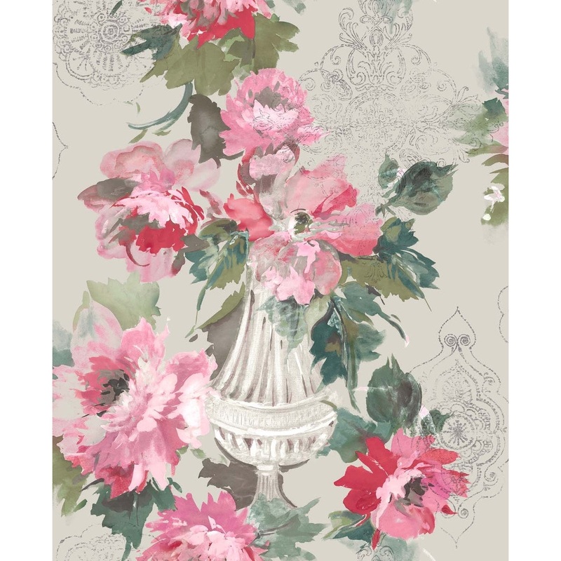 Seabrook Designs Hensley Floral Vase Unpasted Wallpaper - 20.5 in. W x 33 ft. L bolt 56 sq. ft.