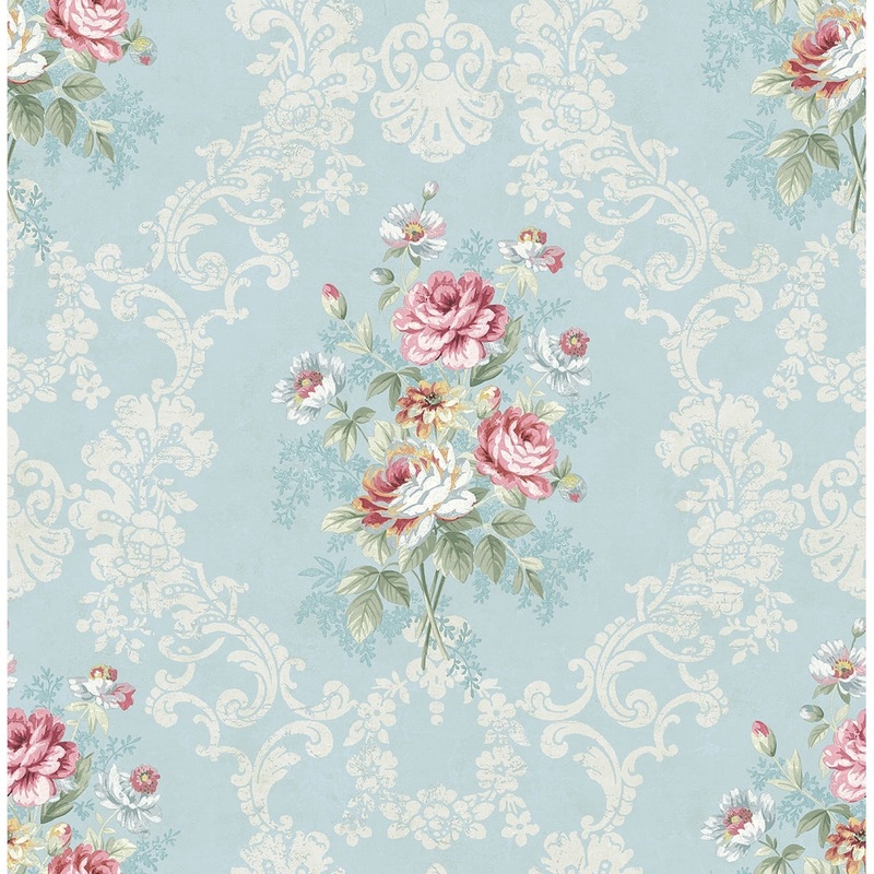 Seabrook Designs Inbal Floral Bouquet Damask Unpasted Wallpaper