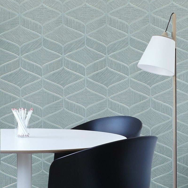 Teal green gold metallic faux fabric geometric Wallpaper
