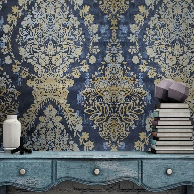 Textured Wallpaper roll Black gold Metallic vintage Diamond - 21 inc x 33 ft