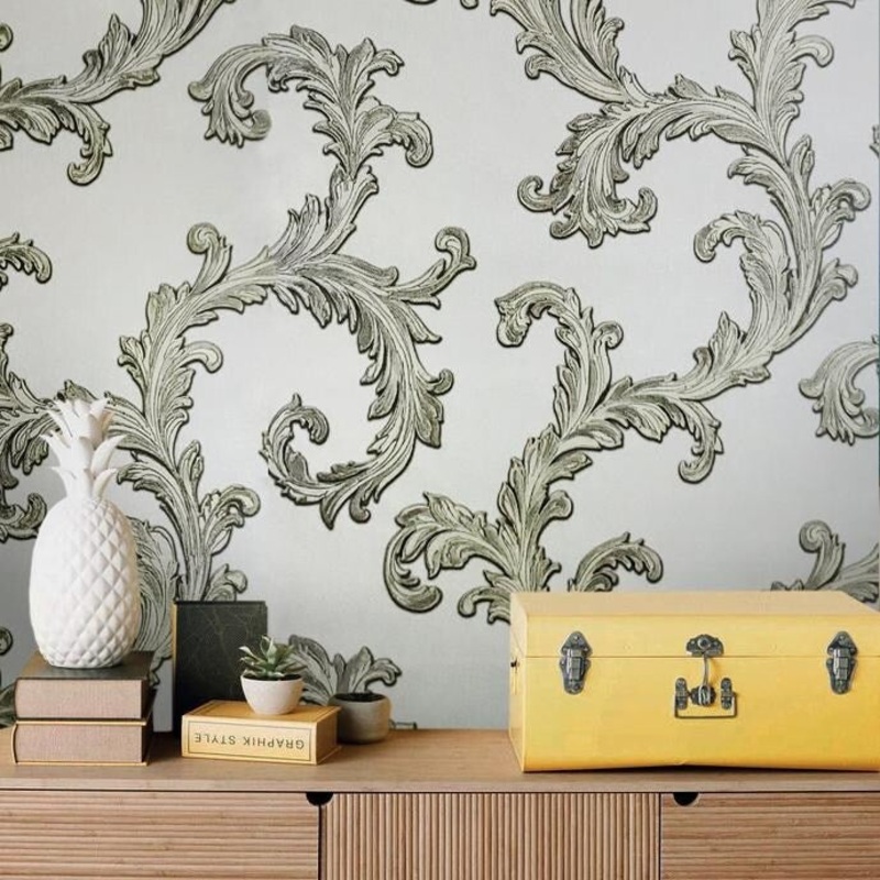 Victorian Wallpaper beige damask sack cloth textile Textured - 21 inc x 33 ft