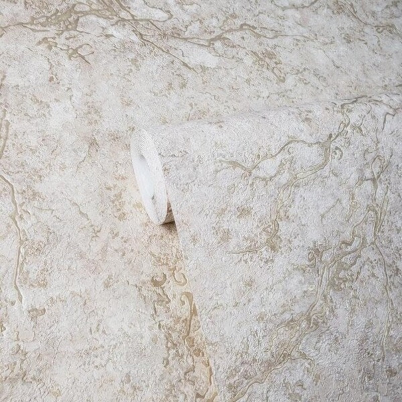Wallpaper beige cream brass gold metallic cracks Plain faux plaster Textured 3D