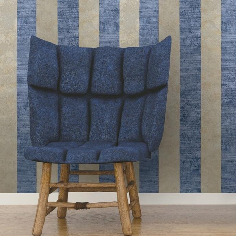 Wallpaper blue gray rusted metallic Striped Textured - 21 inc x 33 ft