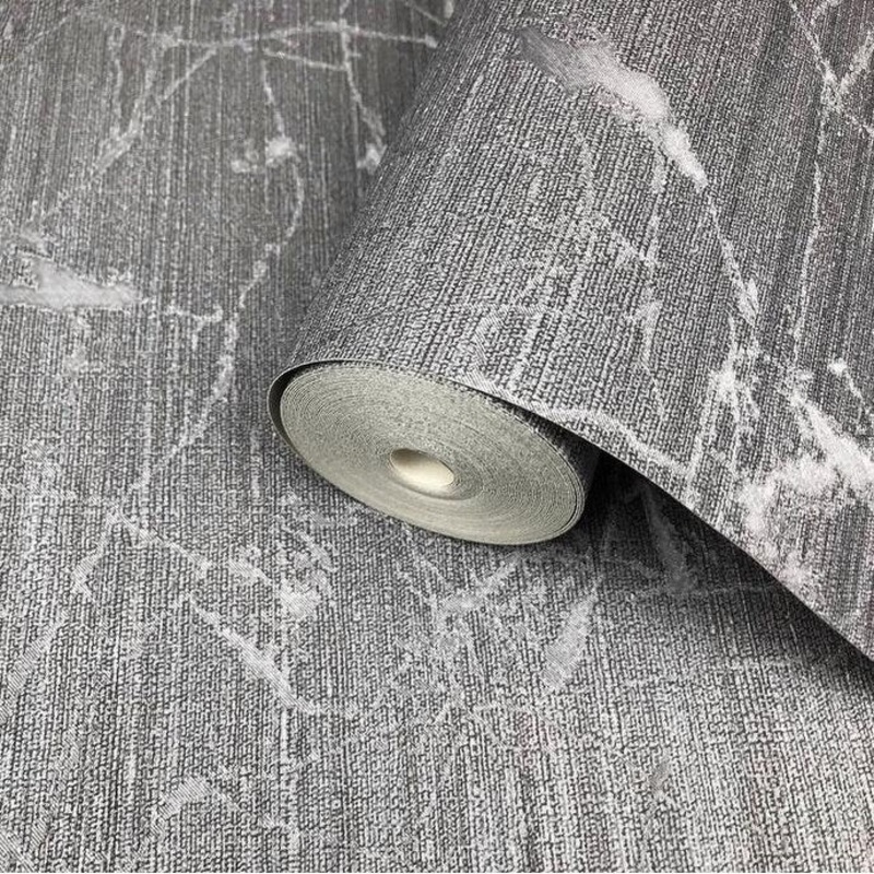 Wallpaper charcoal Gray metallic Textured Plain faux industrial metal - 27 inc x 33 ft
