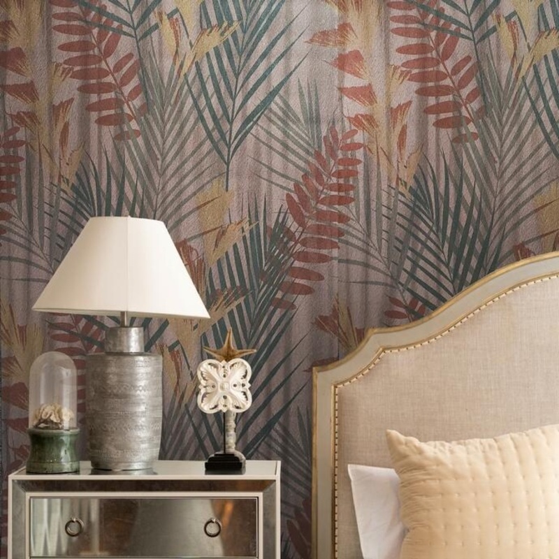 Wallpaper Copper Metallic Floral Tropical Palm Leaves Trees - 27 inc x 33 ft
