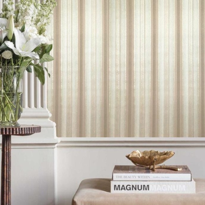 Wallpaper cream rose gold stripes lines striped - 42 inc x 33 ft
