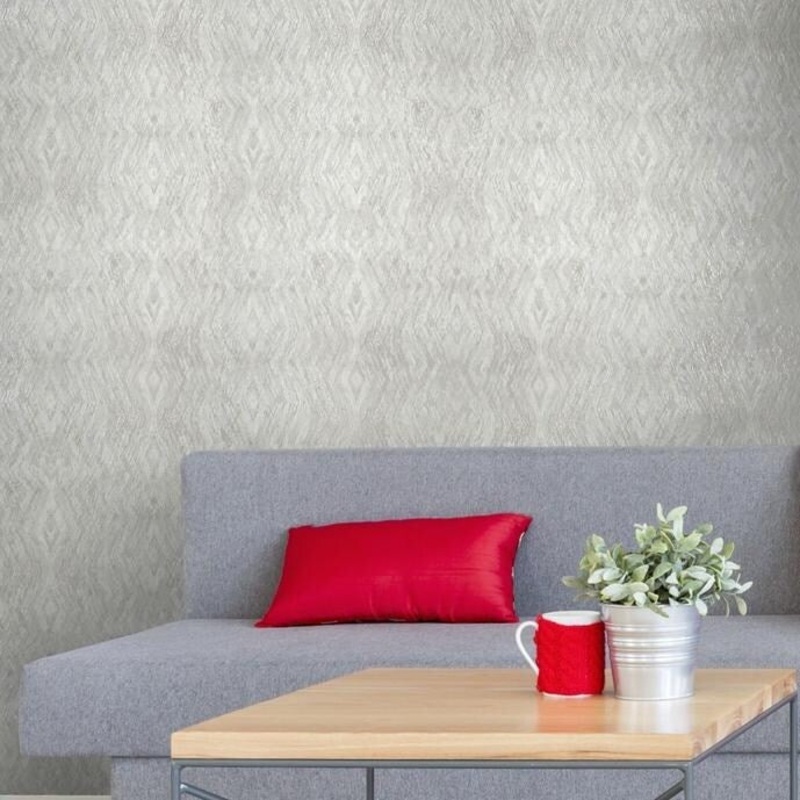 Wallpaper kaleidoscope ivory white metallic embossed textured - 42 inc x 33 ft