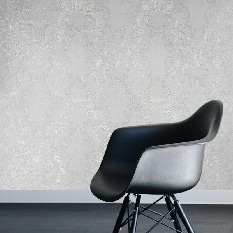 Wallpaper off white cream Victorian damask diamonds 3D - 42 inc x 33 ft