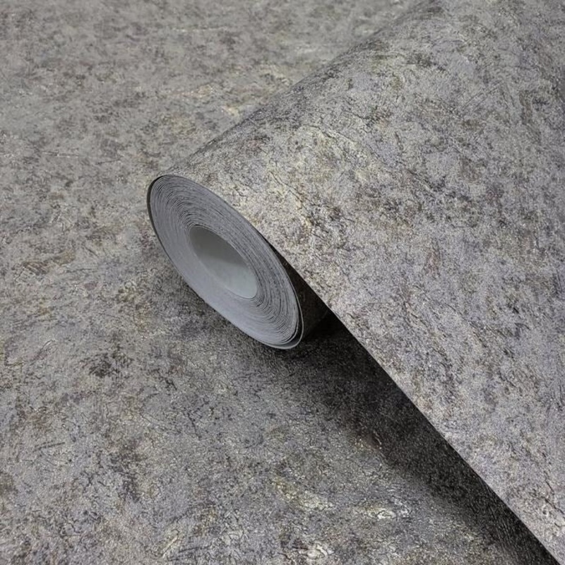 Wallpaper plain textured Modern Gray Gold Charcoal Metallic - 42 inc x 33 ft