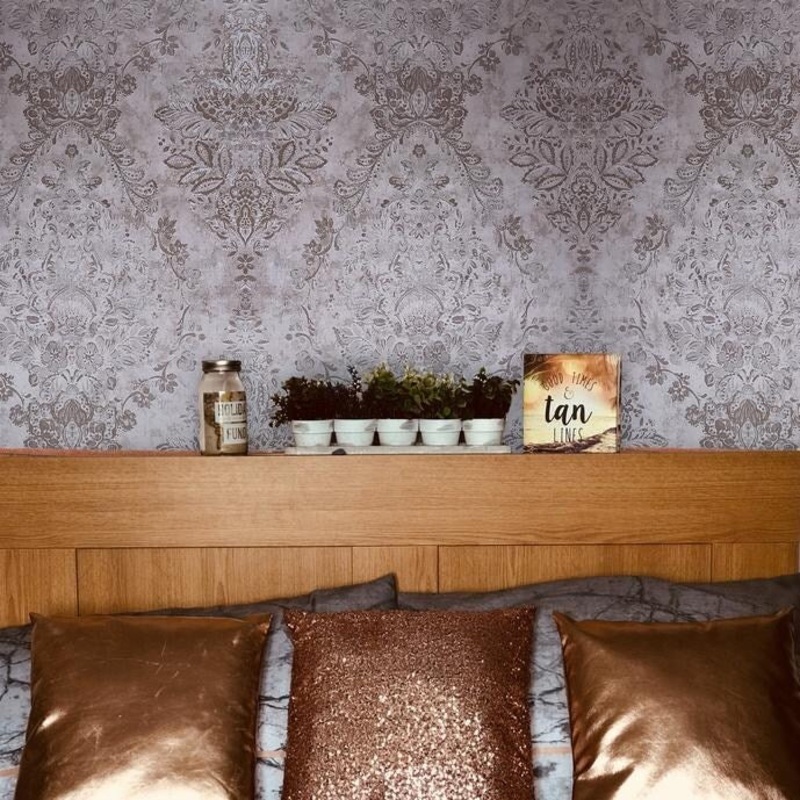 Wallpaper rose dust pink Metallic plaster Diamond floral - 21 inc x 33 ft