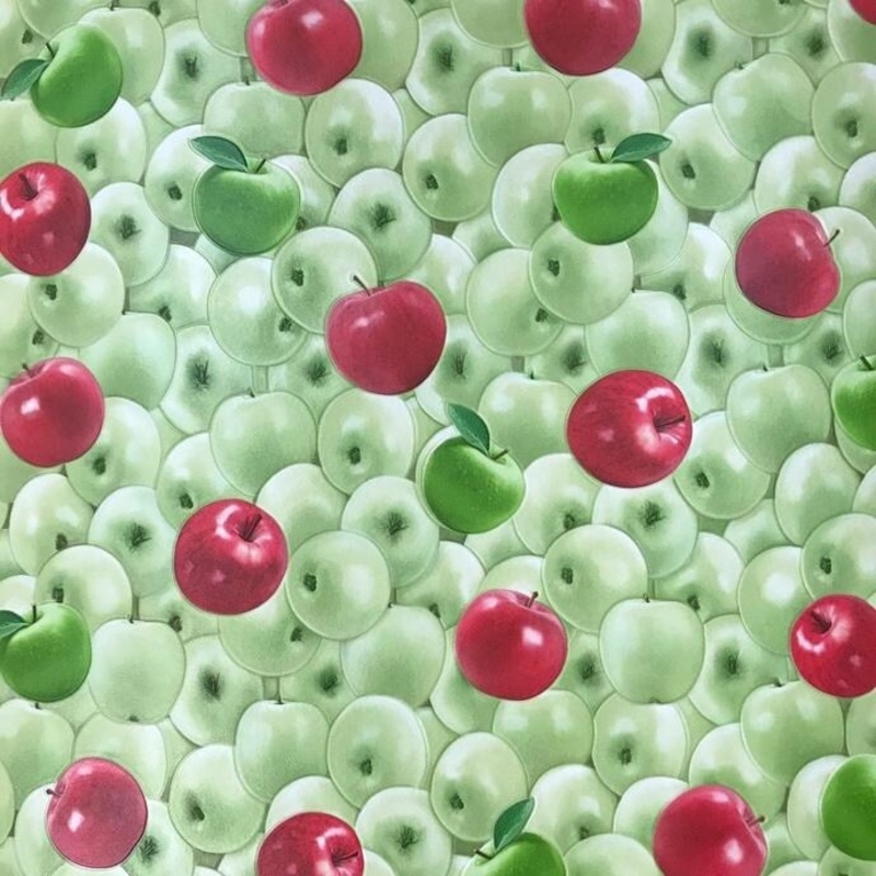 Wallpaper textured rolls green red apples 3D kitchen - 21 inc x 33 ft