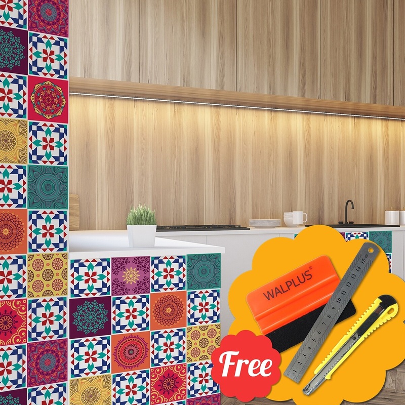 Walplus Vivid Colorful Tile Stickers Peel and Stick Decals 48pcs 6"x6"