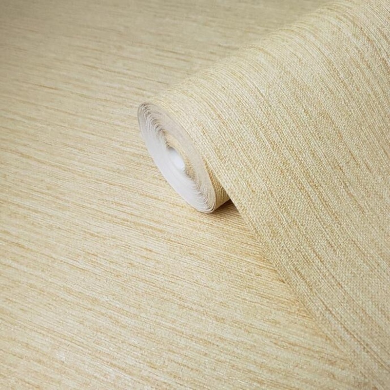 Yellow Orange Faux Grasscloth lines wallpaper Textured plain - 21 inc x 33 ft