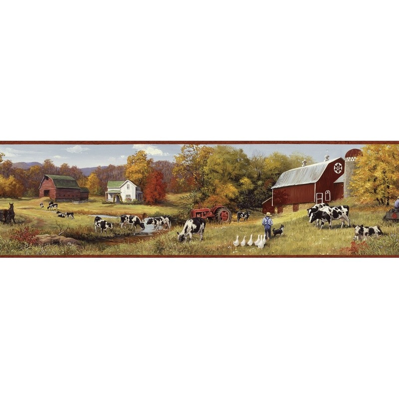 Animals Oscar Herman Green Cow Pasture Portrait 33' L X 20.5 W Wallpaper Border