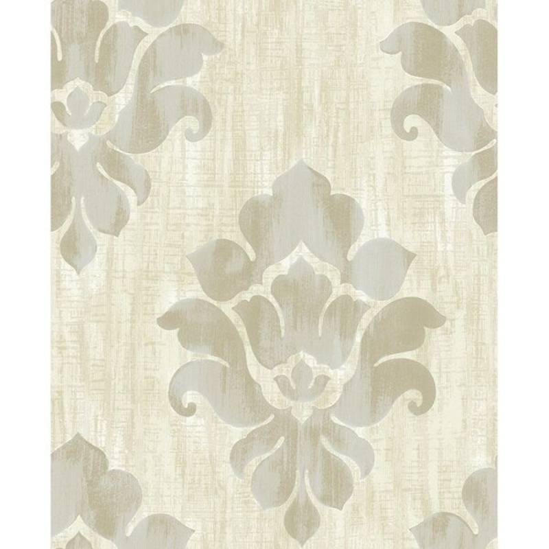 Corsica Damask Wallpaper, In Buttercuo & Beige