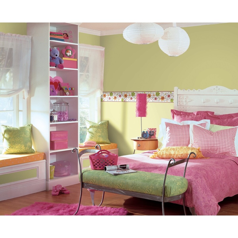 Flowers Hussein Butterbean Pink Crazy Daisies Toss 15' L X 8 W Wallpaper Border