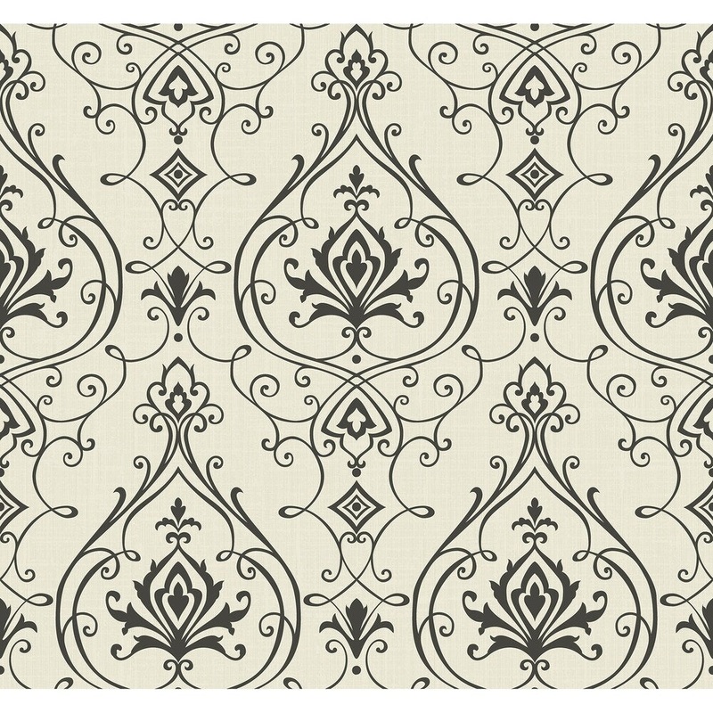 Shimmer Filigree Ogee Wallpaper, 27 feet long X 27 inchs Wide, Champagne and Ebony