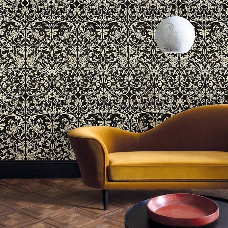 Victorian damask Textured Wallpaper black gold - 42 inc x 33 ft