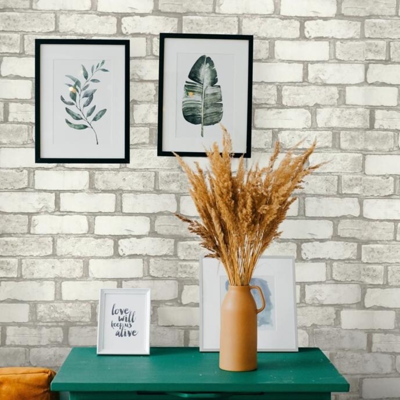 Wallpaper textured tan white modern faux brick 3D paintable - 21 inc x 33 ft