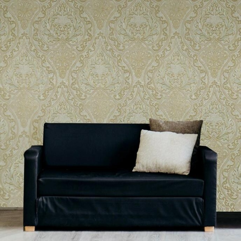 Wallpaper Victorian Large Damask Yellow Gold Metallic - 42 inc x 33 ft