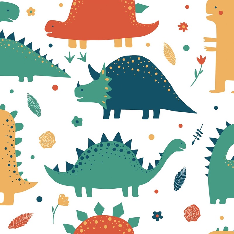 Cute Funny Cartoon Dinosaurs 15.7" W x 16.5 'L Peel and Stick Wallpaper Roll