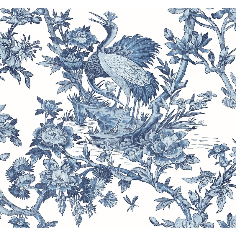 DuPont Tedlar Crane Toile High Performance Vinyl Unpasted Wallpaper - 27 in. W x 27 ft. L