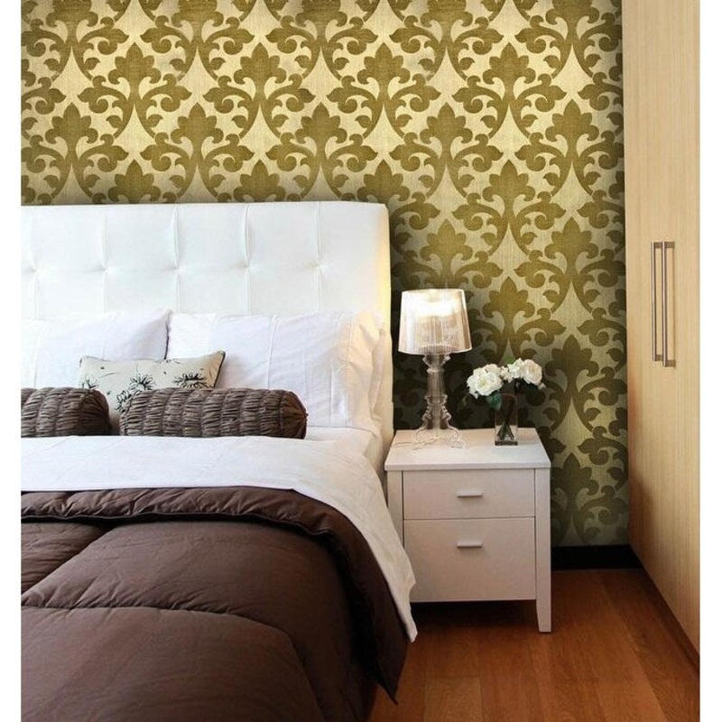 Flocking Embossed Wallpaper Gold flocked Textured Velour - 27 inc x 33 ft