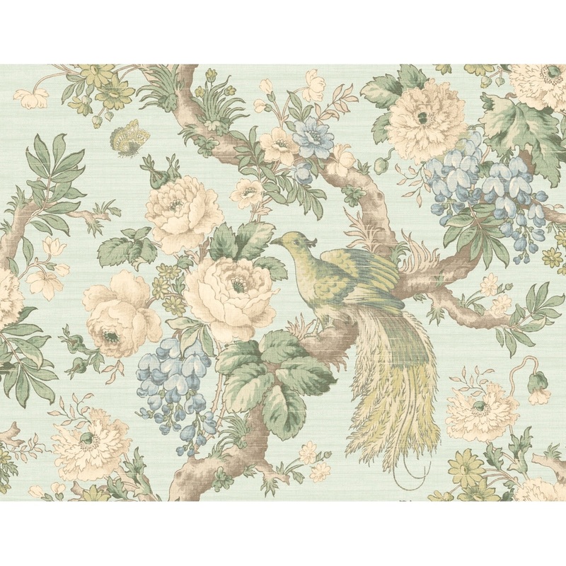 Seabrook Designs Harland Perched Bird Floral Unpasted Wallpaper