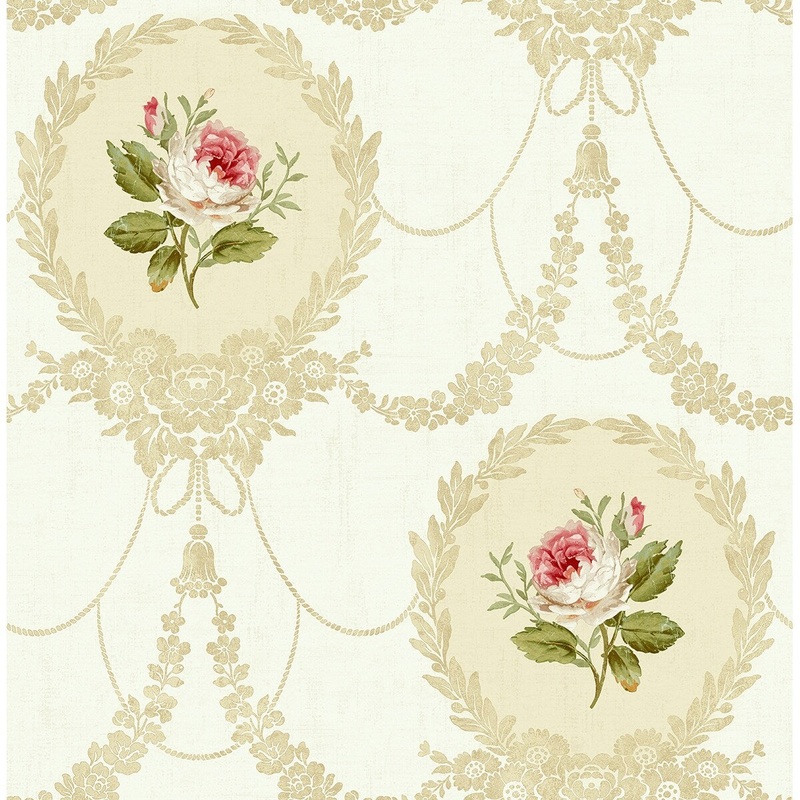 Seabrook Designs Helena Framed Damask Unpasted Wallpaper