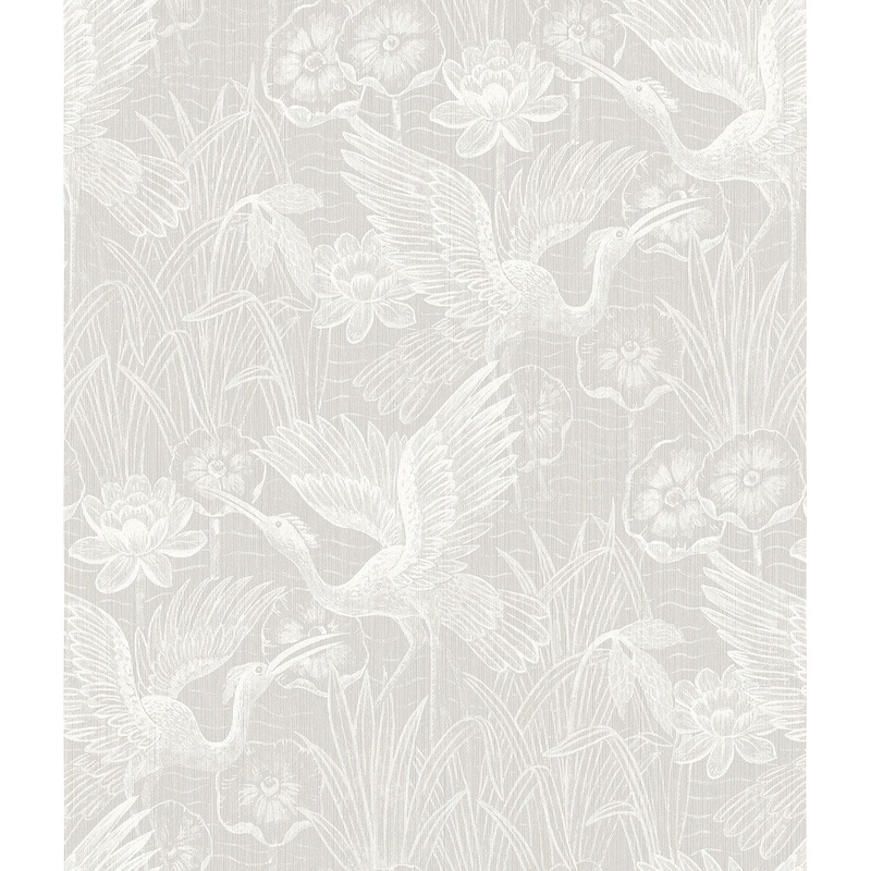 Seabrook Designs White Heron Floral Stringcloth Unpasted Wallpaper - 27 in. W x 27 ft. L